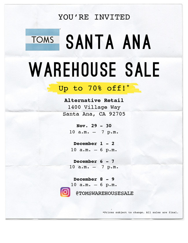 toms warehouse sale 2018